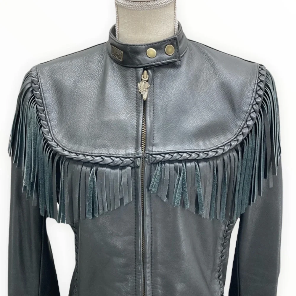 HARLEY-DAVIDSON Willie G Genuine Leather Women’s Black Fringe Jacket Sz Medium - Picture 4 of 16